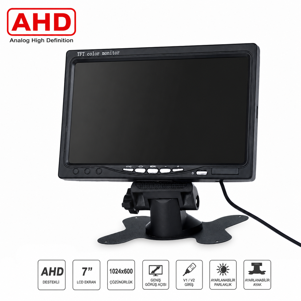 EXM-7018AHD 7 inç AHD Monitör 1280x800 Çözünürlük Desteği HDMI VGA BNC AV
