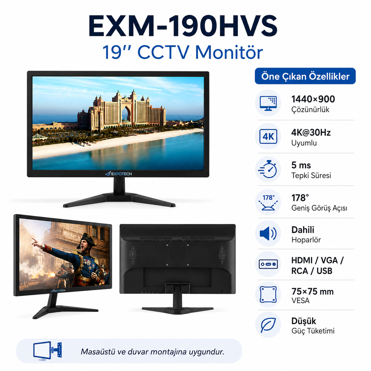 Expotech 19 Monitör 4K 30HZ Güvenlik Monitörü