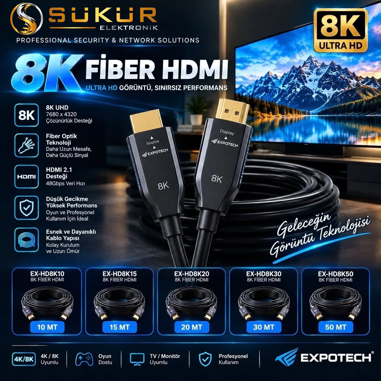EXPOTECH 8K FİBER HDMI 15MT